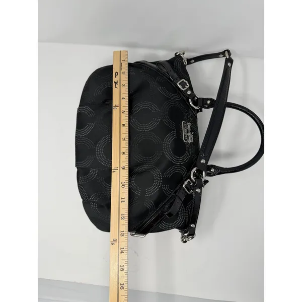 Coach Madison Dotted Op Art Sophia Satchel Bag Black Patent Trim Women Small - Image 7