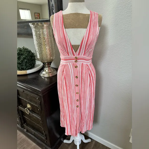 Lulus Estnelly Striped Button-Front Midi Dress L - Image 3