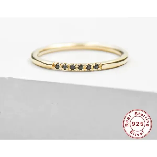 Boutique NEW Dainty‎ 14k Gold Plated S925 Ring Black Melee Stackable Minimalist Band Sz 8 - Image 9