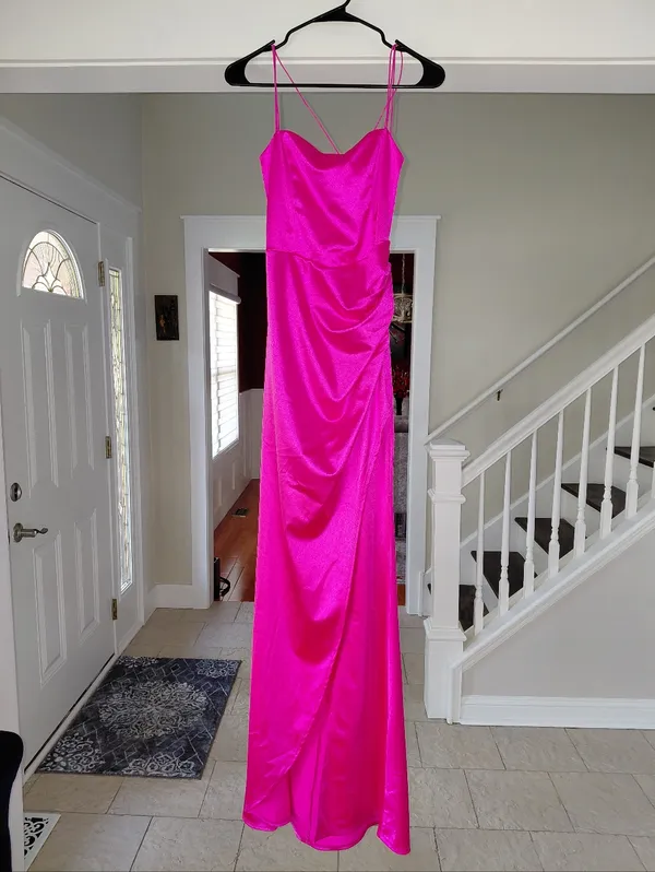 Emerald Sundae Hot Pink Satin Open Back Maxi Dress Sz Medium! - Image 11