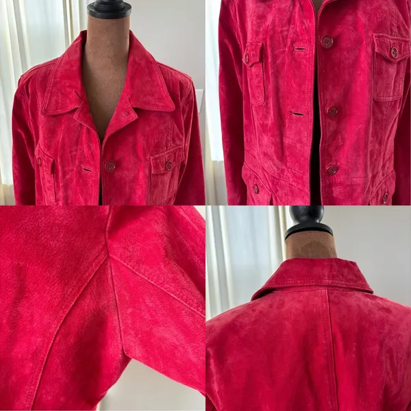 Y2K Vintage Suede Chore Jacket Deep Cherry Red Leather Coat Boho Western Utility - Image 5