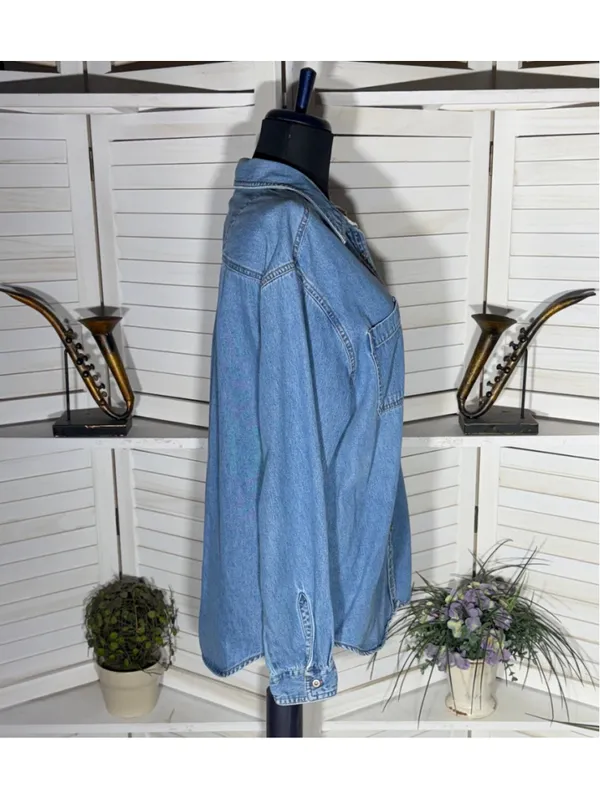 Vintage 90s Bill Blass women's denim shirt blue cotton Western grunge cottage M - Image 3