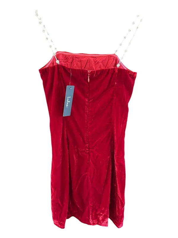 Lulu's Burgundy Velvet Strapless Mini with Crystal Chain Straps - Image 2