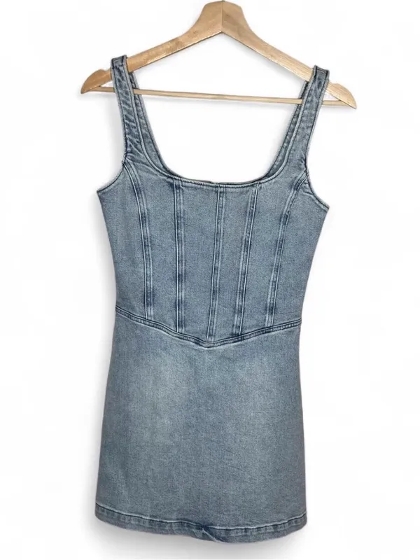 NEW Show Me Your Mumu Sleeveless Corset Denim Mini Dress in Misty Mornings - Image 3