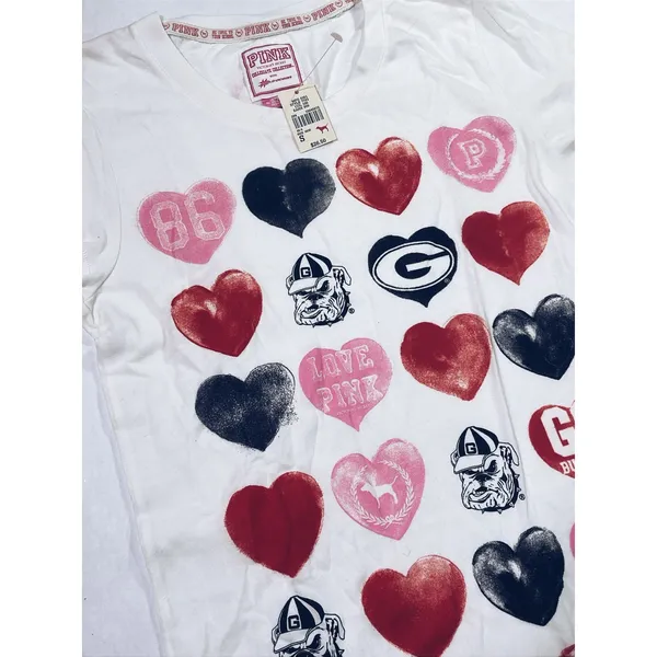 NWT VS PINK Georgia Bulldogs Heart Tee - Womens Size S - White - Image 2