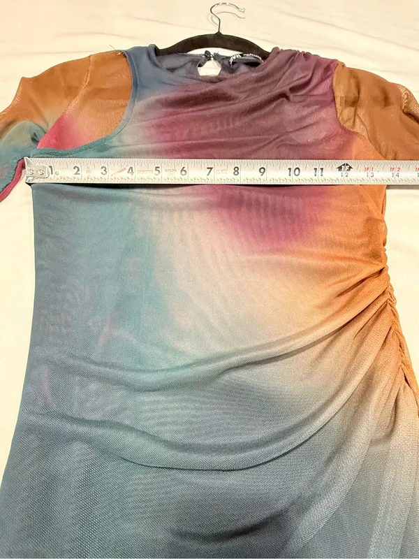 Zara Sheer Long-Sleeve Ombre Bodycon Dress - Teal Multi - Image 11