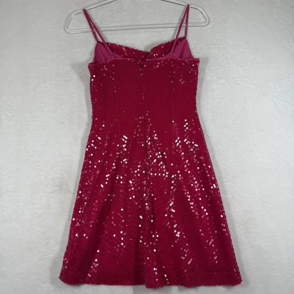 LIKELY Hot Pink Sequin Mini Dress Womens Size 0 Fuchsia Spaghetti Strap Sparkly‎ - Image 10