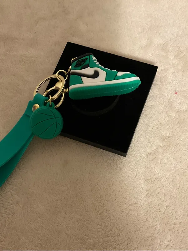 Teal and White Sneaker Keychain with Strap Green - Image 4