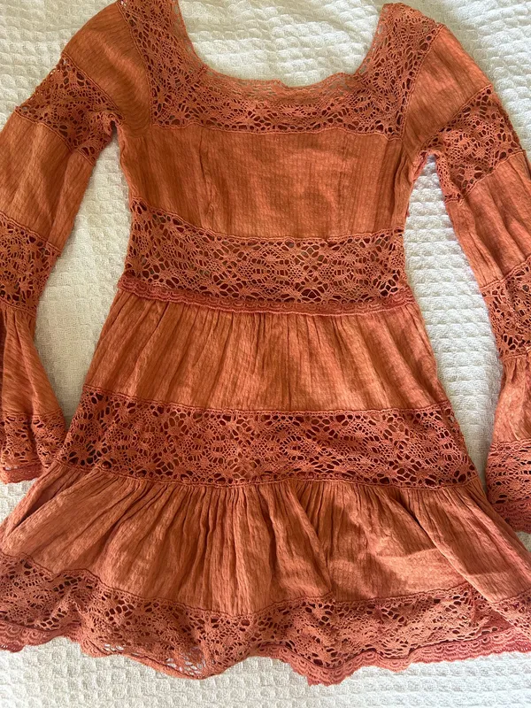 *Rare* Free People Rust Lace Bell Sleeve Dress - Image 4