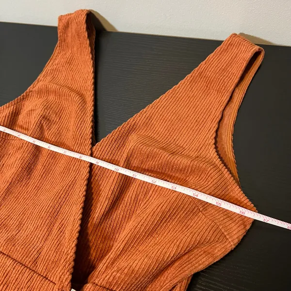 Lulus Rust Orange Corduroy Wrap Romper D-Ring Belt Pockets Medium NWT - Image 13