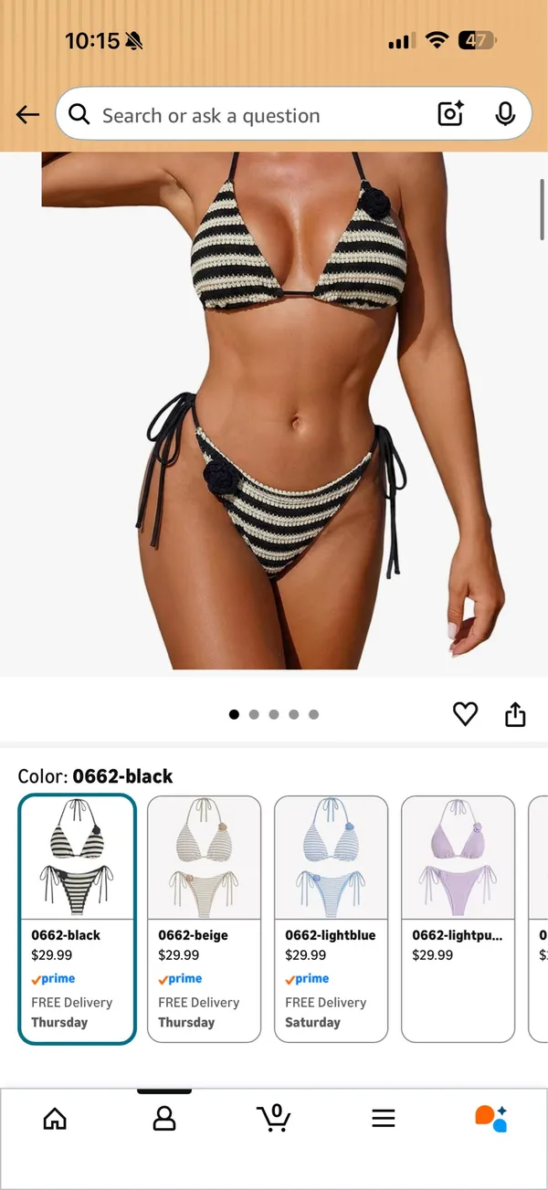 Black and white striped crotchet bikini - Image 2