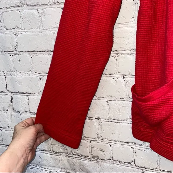Red Waffle Knit Jacket‎ Button Front Cozy Cardigan Pockets Large MH 242 - Image 3