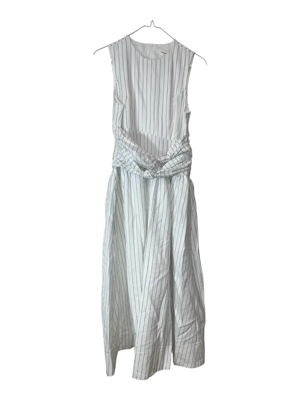 Commense Cotton Blend Striped Ruched Maxi Dress White XS NWT Pockets - Image 4