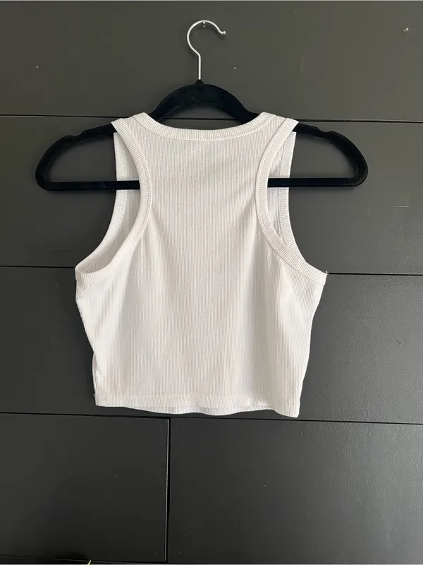 Back To Basics Everyday White Ribbed Tank Top Women’s Sz M GUC - Image 2