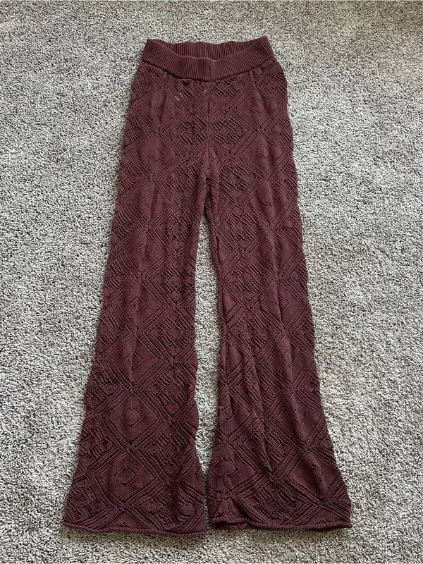 Free People Burgundy Textured Wide-Leg Knit Pants - Image 2