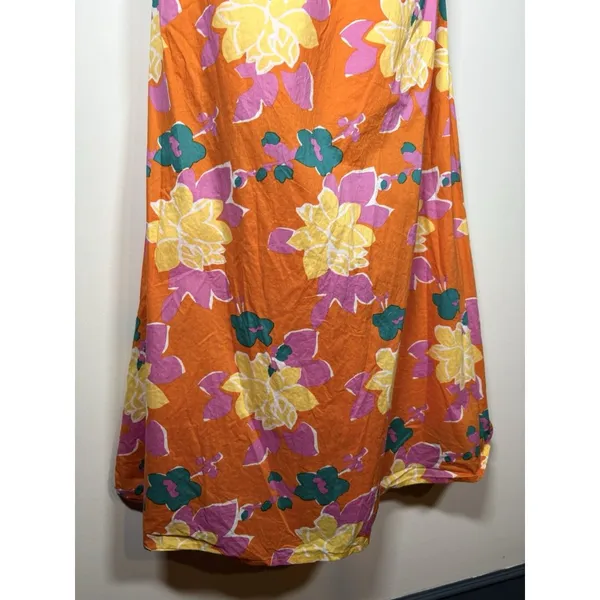PETAL + PUP Neon Gardens Floral Midi‎ Dress Size 2 Orange Yellow Resort Summer - Image 3