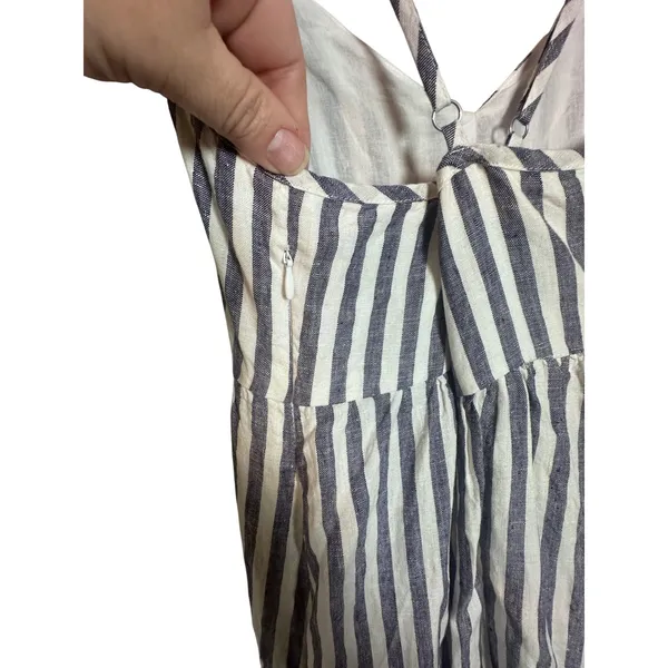 Antibes‎ Blanc Blue White Striped 100% Linen Midi Dress Womens Size 6 V-Neck - Image 6