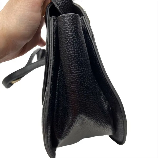 Black Faux Leather Structured Metal Handle Purse Bag - Image 3