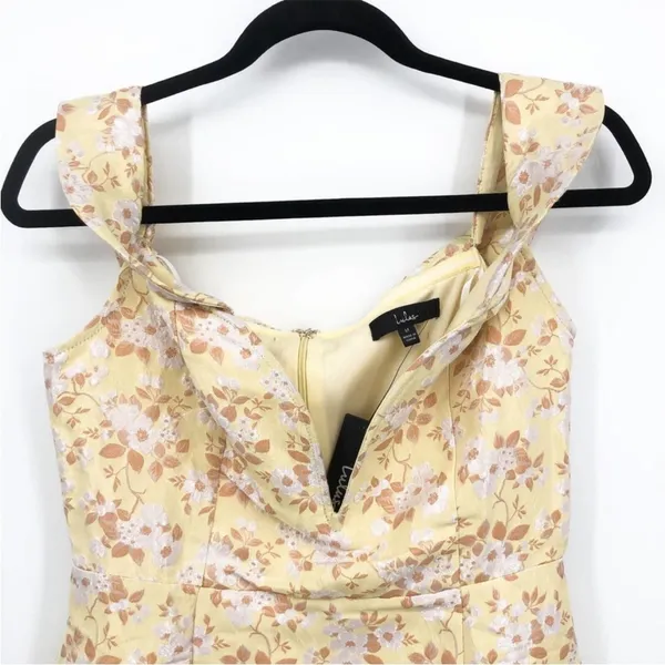 Lulu's Favorite Song Yellow Floral Jacquard Off-the Shoulder Mini Dress M NEW - Image 4