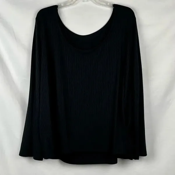 Who What Wear Black Ribbed Blouse Bell Sleeves 2X - Image 2