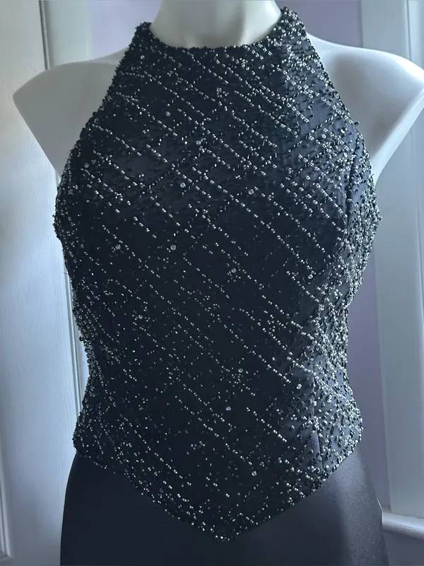 DESTINATION BY MON CHERI Beaded Halter Black Prom Gown Sz 8 - Image 5