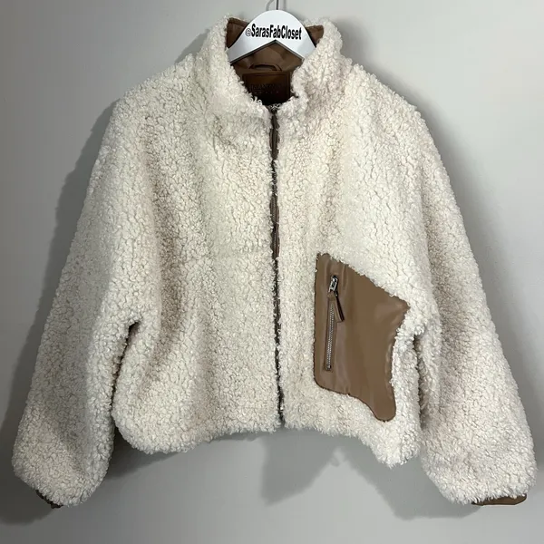 Blank NYC‎ Women's Large Bomber Jacket Faux Shearling Sherpa Vegan Leather Trim - Image 3