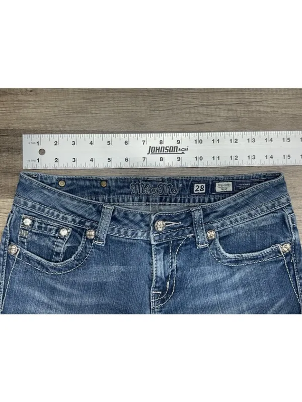 Miss Me Bootcut Blue Jean Size 28 Low Rise Sequin Bling Rose Back Pocket - Image 6