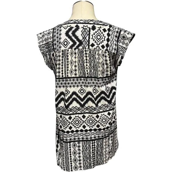Madewell 100% Cotton Sleeveless Tunic Top Black Tribal Print Small - Image 4