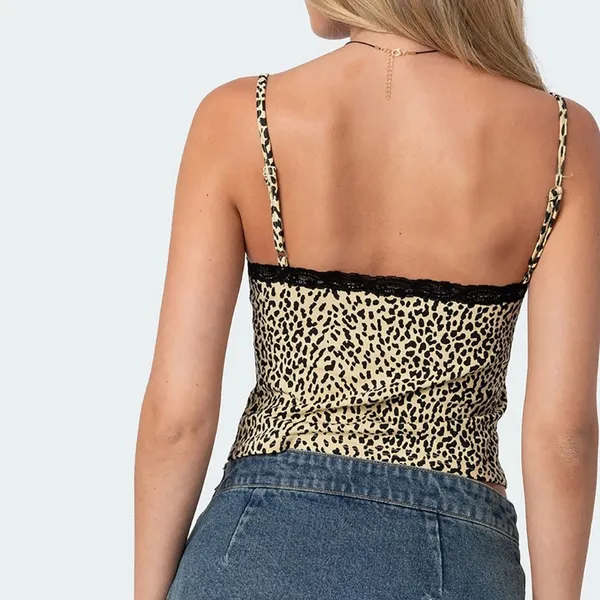 Edikted Leopard Printed Lace Trim Tank Top - Image 5