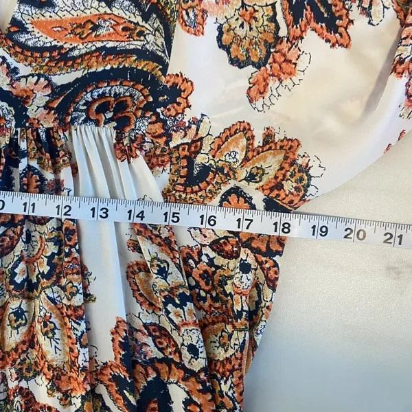 Free People Say‎ You Love Me Mini Dress Size M Orange Combo Paisley Boho Flowy - Image 11