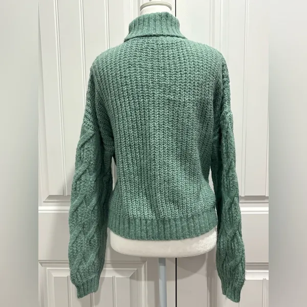 Miami Teal Cable Knit Turtleneck Sweater Size M - Image 2