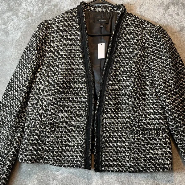 Talbots Breckenridge Tweed‎ Jacket Wool Blend Black Gold Sz 16 Career Office - Image 2