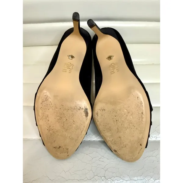 Nina Black Velour Jeweled Peep-Toe Heels Sz7 - Image 6