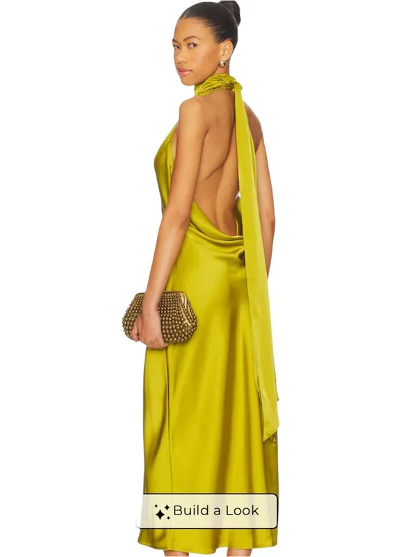 SIMON MILLER Satin Halter Chartreuse Prom Wedding Guest Long Slip Dress 10 - Image 4