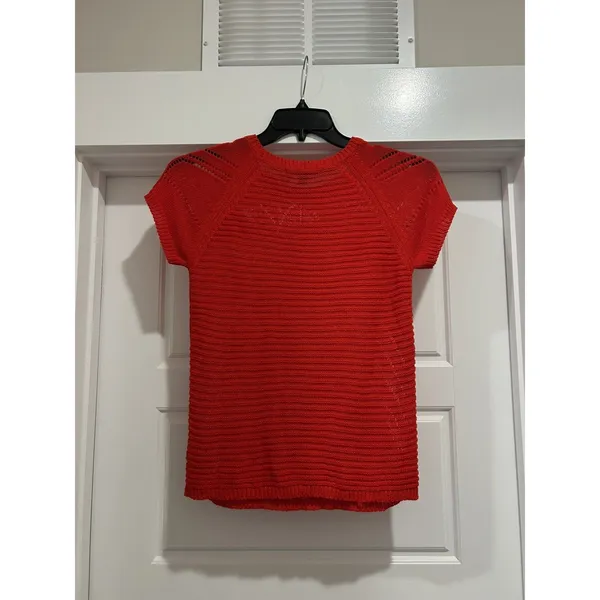Fever Red Knitted Short Sleeve Top Sweater Size Medium Game Day USA Holiday - Image 4