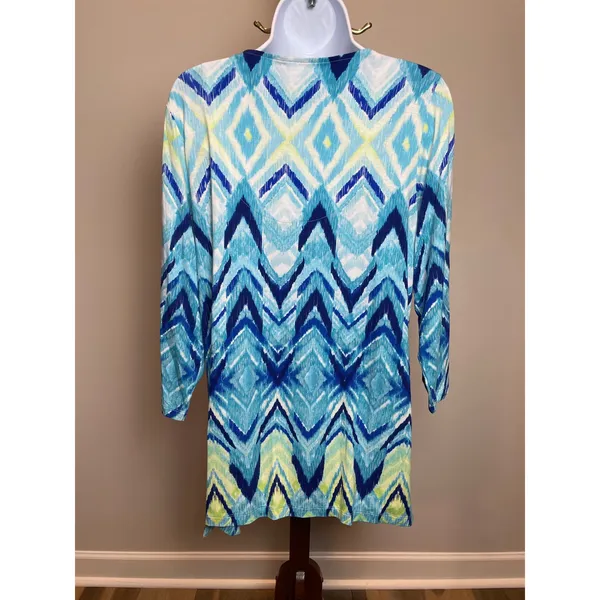 Chicos Aquatic Merge Blue Yellow Sequin Tunic Top Size 1 US Size M New With Tag - Image 5