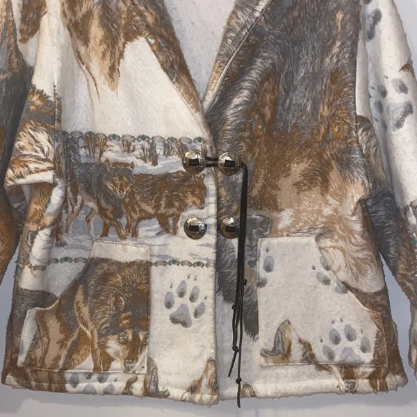 Vintage 90’s Handmade Billie Rhodes Western Shacket w Wolves Pattern Size Small - Image 5
