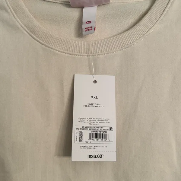 Isabel Maternity by Ingrid & Isabel Cropped Crewneck Sweatshirt - Cream xxl nwt - Image 3