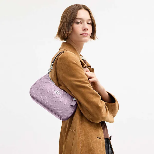 Coach CDA98 Patent Debossed Signature Teri Shoulder Bag Crossbody Light Violet - Image 3