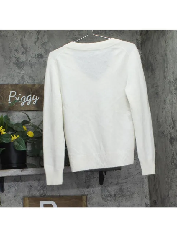 Aqua Womens 100% Cashmere V Neck Sweater V11599 Ivory Off White S - Image 2