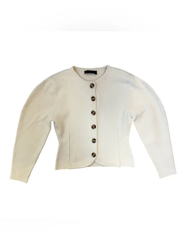 Zara Blogger's Favorite Cream Balloon Sleeve Knit Cardigan Sweater Medium - Image 4