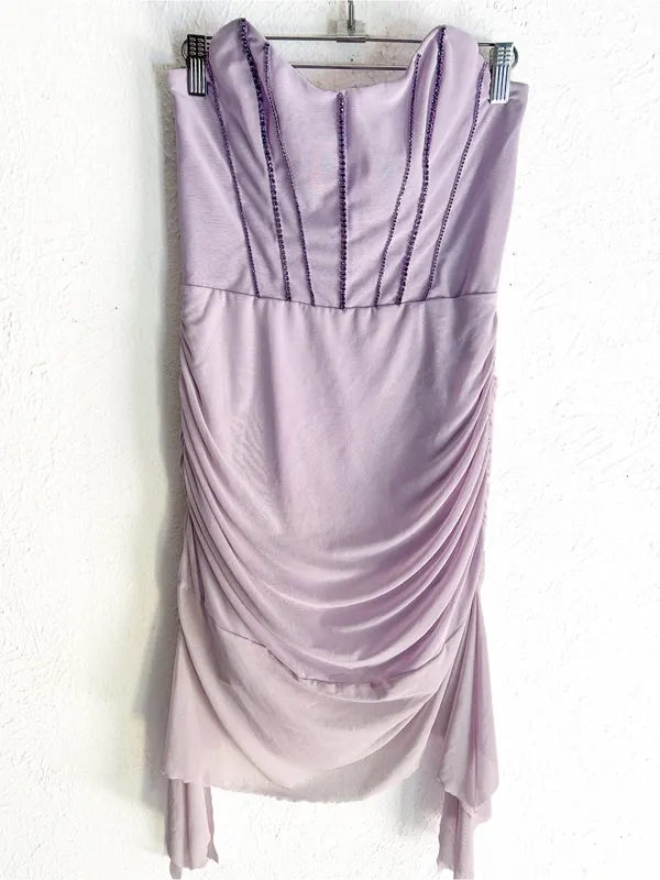 Oh Polly Agate Lilac Rhinestone Corset Ruched Strapless Mini Dress US 8 - Image 3