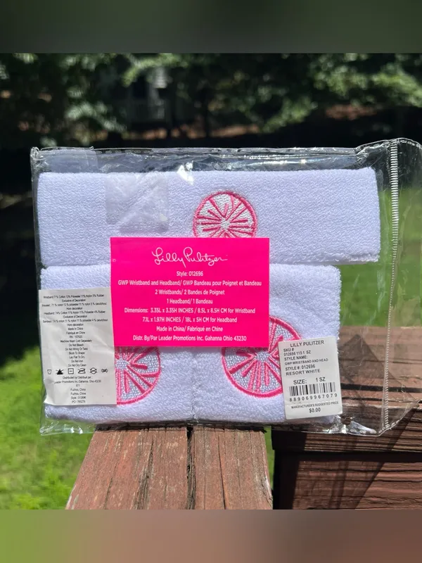 Lilly Pulitzer White/Pink Casual Activewear Set Wristbands:2 Headband:1|1 Size - Image 2