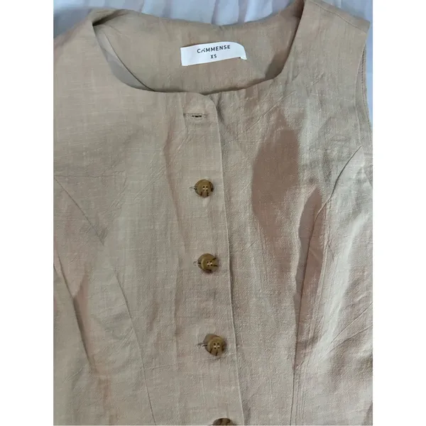 Sleeveless Button-Front Linen Blend Mini Dress in Beige - Image 4