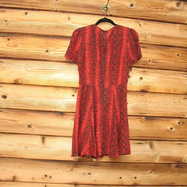 Red Black Python Snake Print Silk Blend Fit and Flare Dress - Image 8