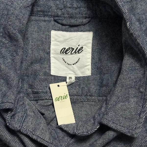 NEW Aerie Anytime Fave Twill Button‎ Down Flannel Blue Capsule Outdoors XXL - Image 8