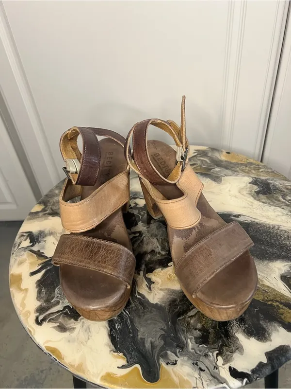 BED|STÜ Sophie Leather Wooden Platform Heeled Sandals - Image 4