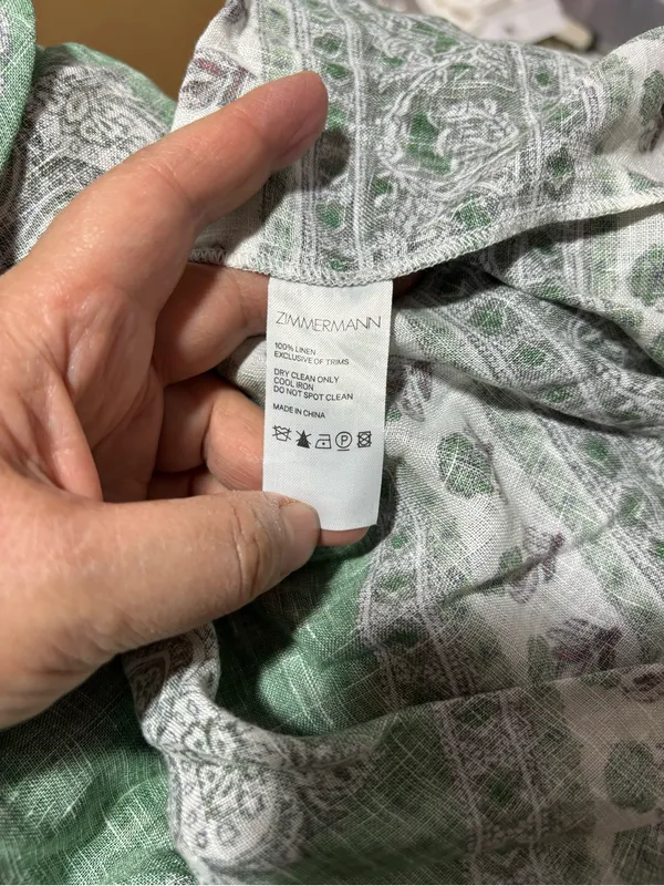 NWOT Zimmermann Green and White Printed Balloon-Sleeve Mini Dress - Image 11