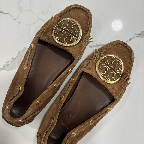 Tory Burch Shoes Womens Size 9 Alexandra Suede Moccasins Cognac Brown Leather - Image 9