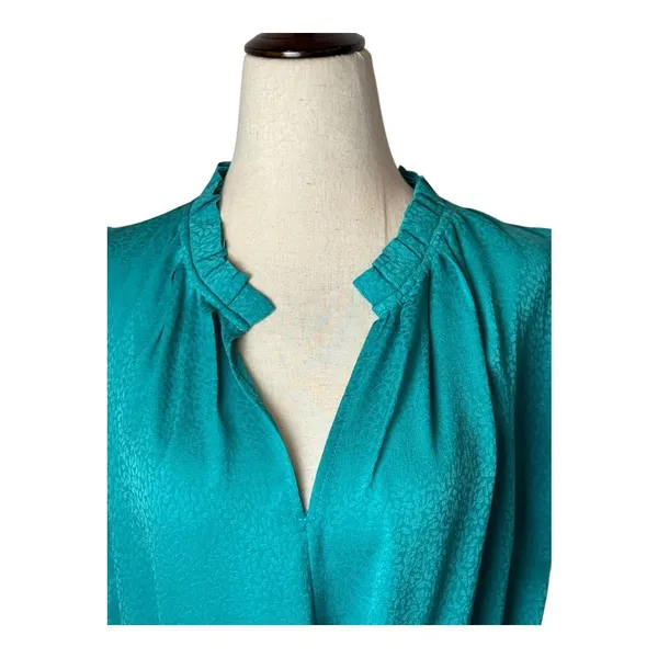 Current Air‎ Dress Women Medium Teal Silky Belted V Neck Short Sleeve Mini Party - Image 3